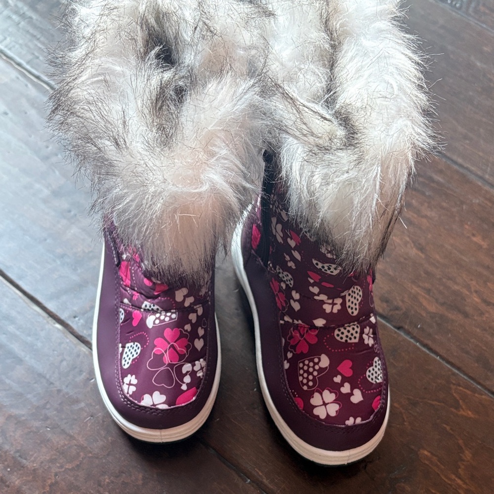 Kids' Floral Winter Boots with Faux Fur Trim